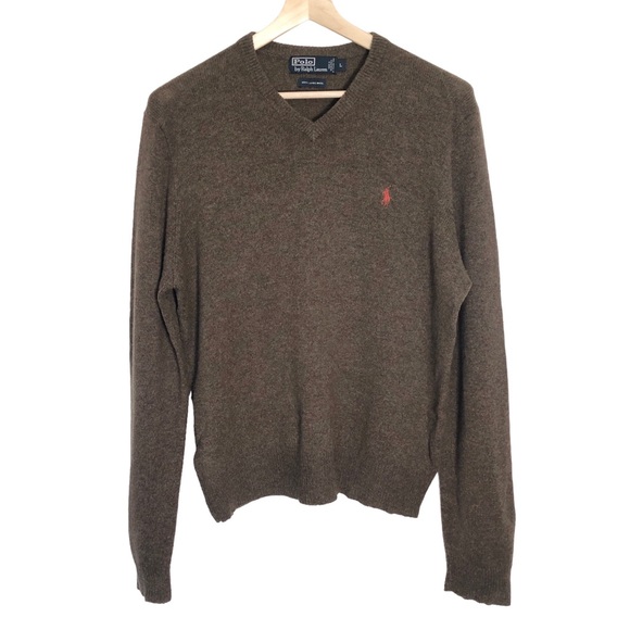 Polo Ralph Lauren Other - POLO Ralph Lauren Men’s Lambswool Heather Brown V-Neck Sweater L Large